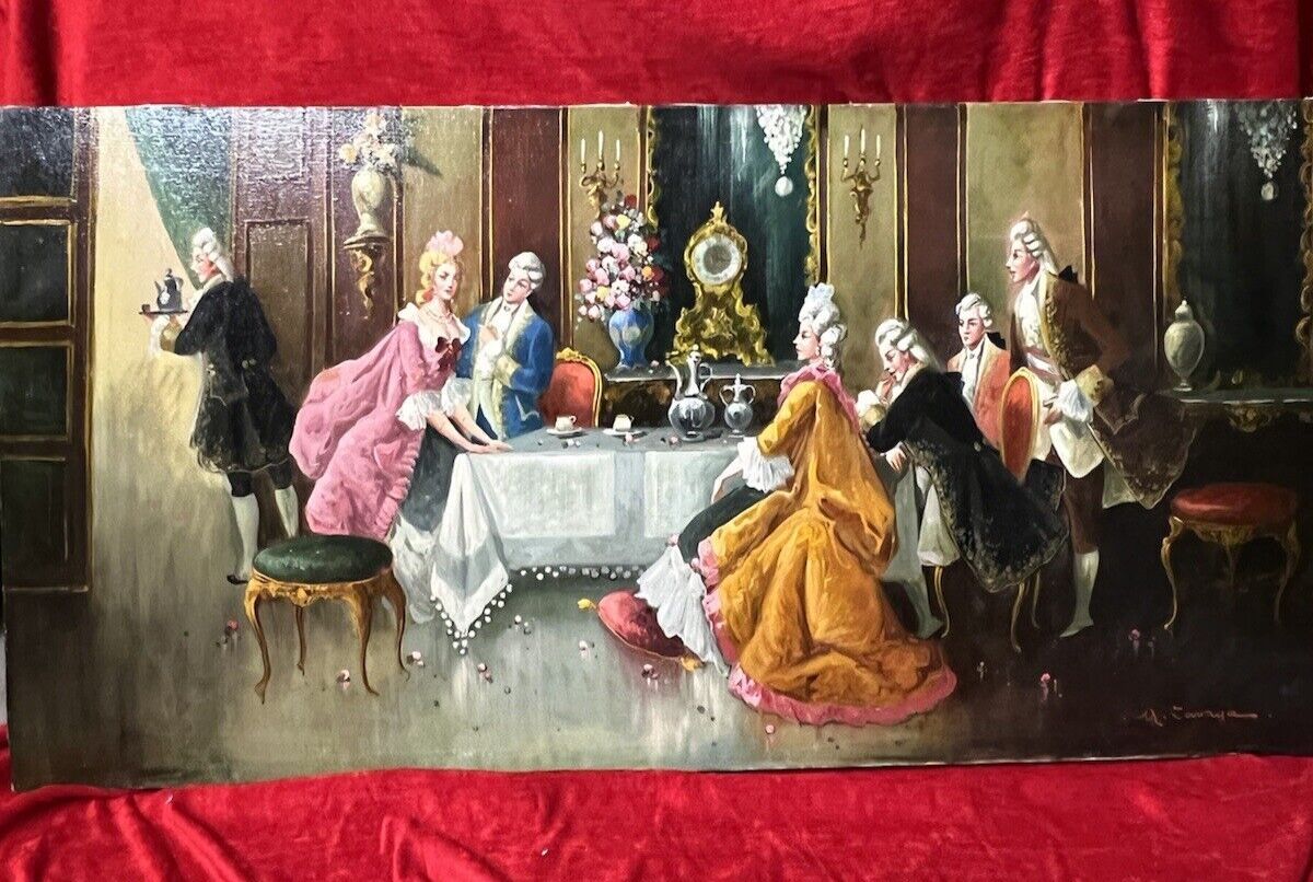 20th Century Rococo Style 'Soirée At Versailles' Oil Painting Signed A Zavaga