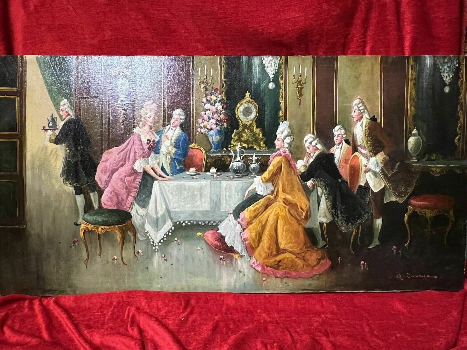 20th Century Rococo Style 'Soirée At Versailles' Oil Painting Signed A Zavaga photo for sale
