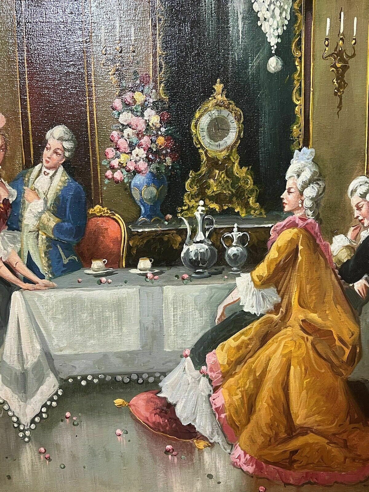 20th Century Rococo Style 'Soirée At Versailles' Oil Painting Signed A Zavaga photo vintage