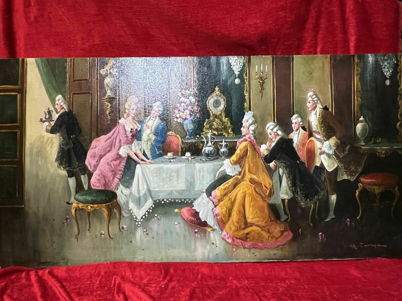 Art 20th Century Rococo Style 'Soirée At Versailles' Oil Painting Signed A Zavaga photo