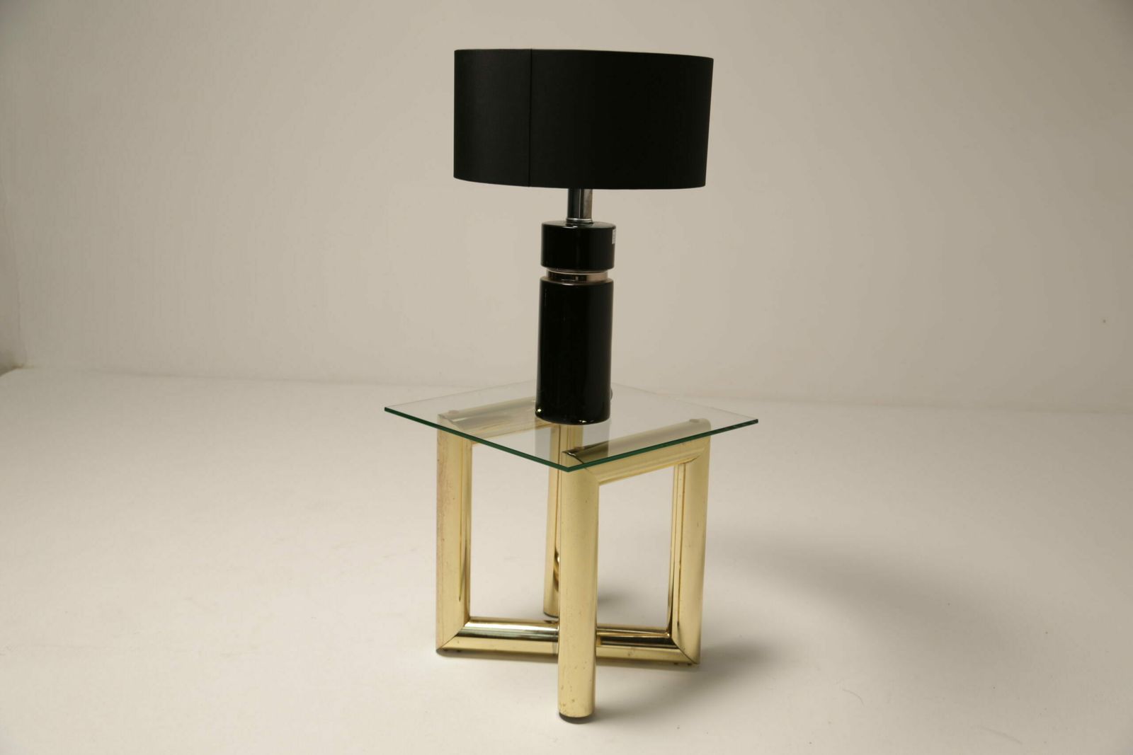 Mid Century 1970s Brass & Glass Zig Zag Z Tubular End Table