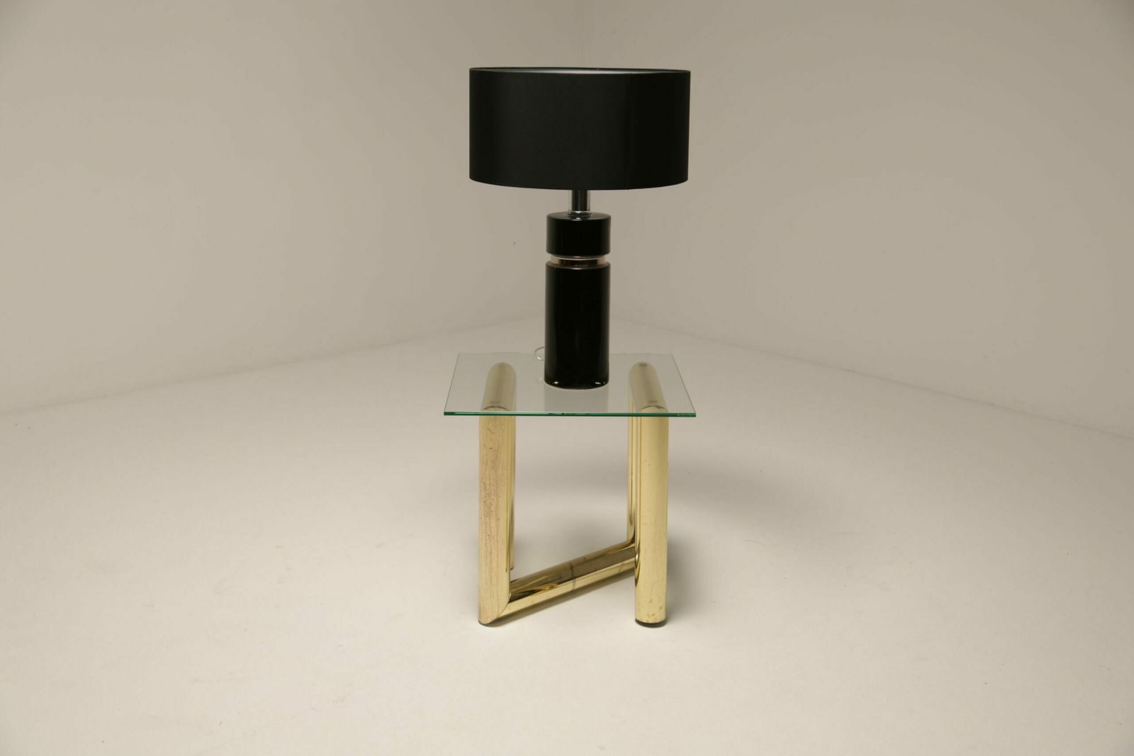 Mid Century 1970s Brass & Glass Zig Zag Z Tubular End Table photo furniture