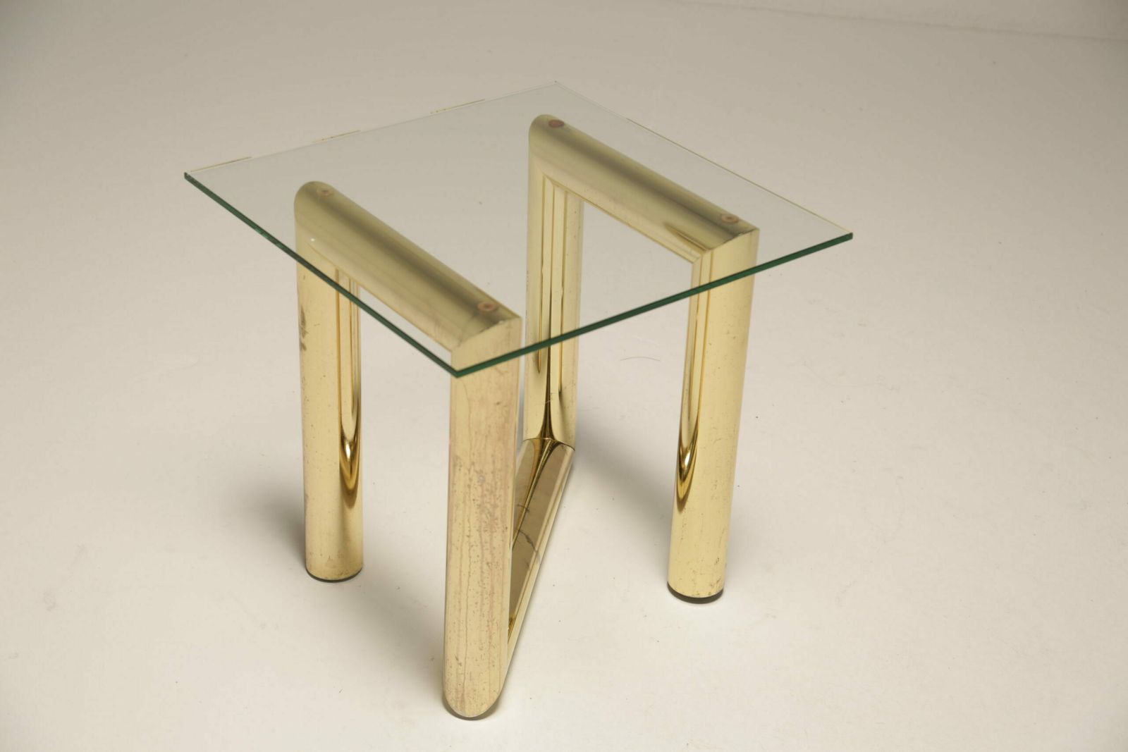 Mid Century 1970s Brass & Glass Zig Zag Z Tubular End Table photo 750.0