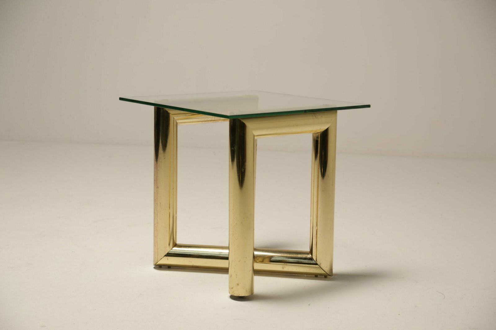 Furniture Mid Century 1970s Brass & Glass Zig Zag Z Tubular End Table photo