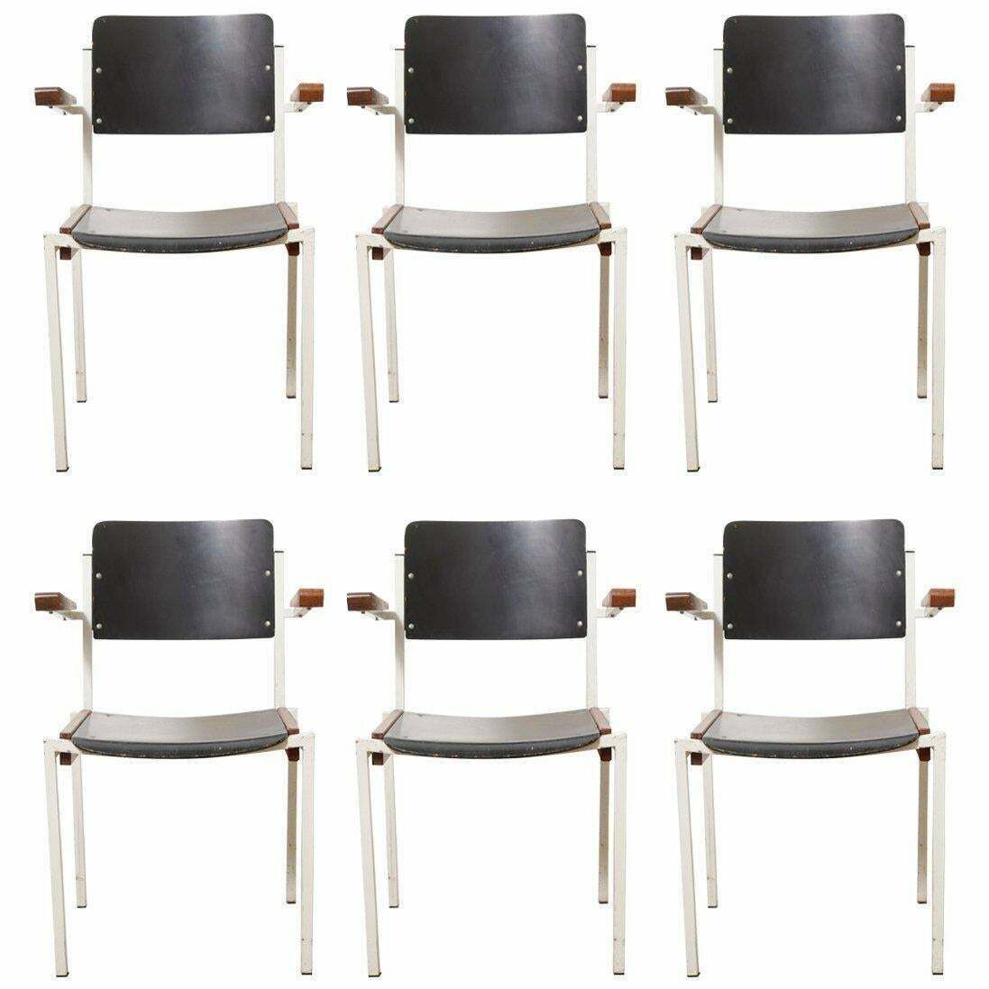 Set Of Six Industrial Stacking Armchairs By W. Gispen For Riemersma 1950s
