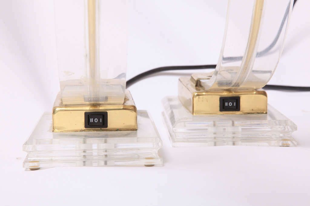 Set Of Two 1970s Italian Modern Brass, Lucite Desk Lamps photo furniture