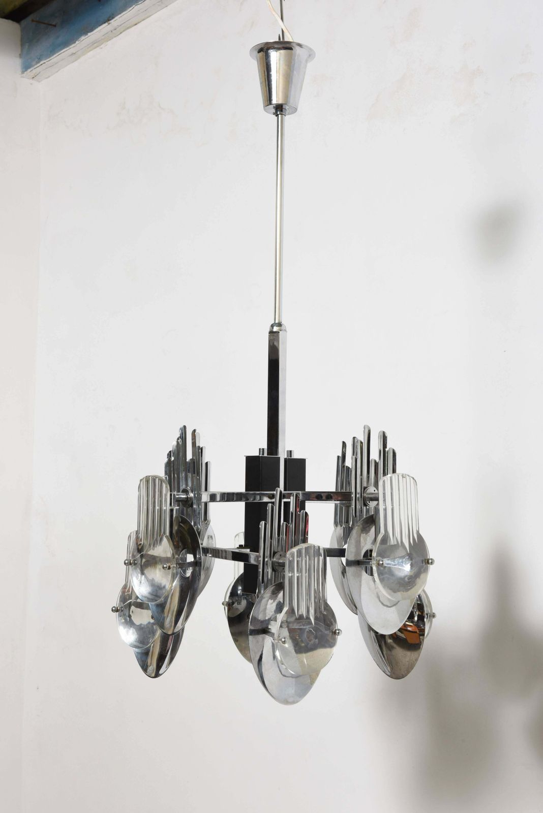1970s Chrome Optic Chandelier By Italian Designer Oscar Torlasco photo buy