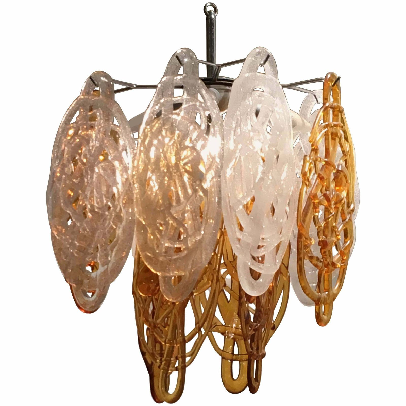 Brown And White Italian Murano Glass Pendant By Vistosi, Italy photo 1691.36
