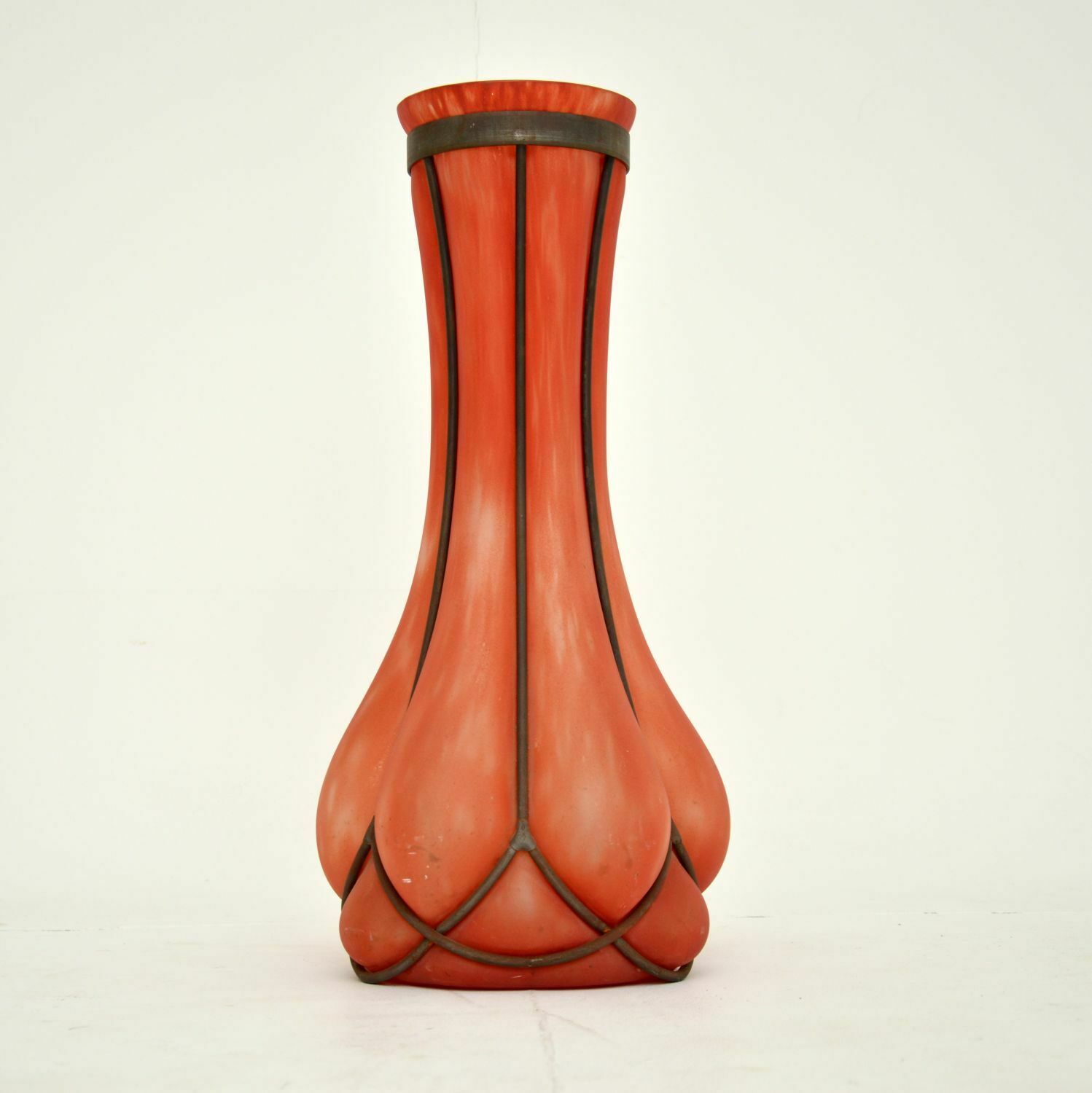 Art Deco Vintage Glass & Pewter Vase