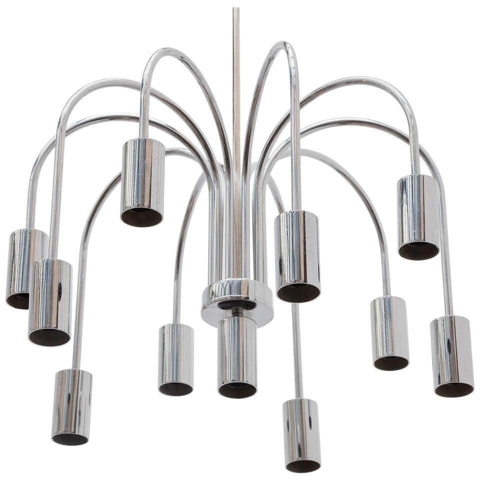 Chrome Ten Arms Chandelier, Italy, 1970s