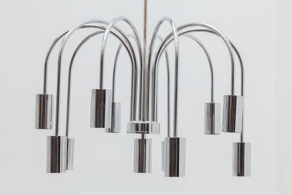 Chrome Ten Arms Chandelier, Italy, 1970s photo furniture