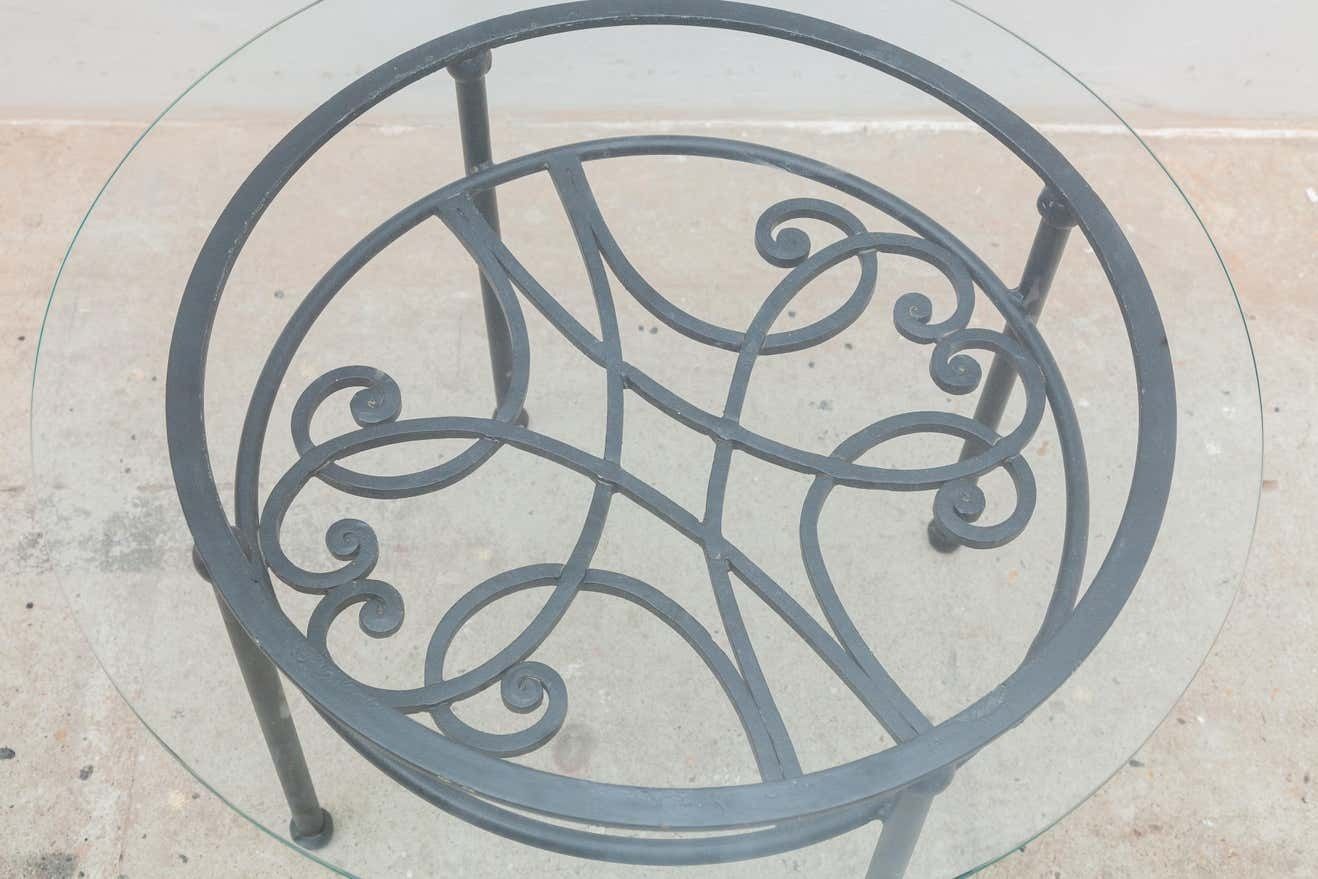Wrought Iron Round Coffee Table, Glass Top 1960s France photo 1691.36
