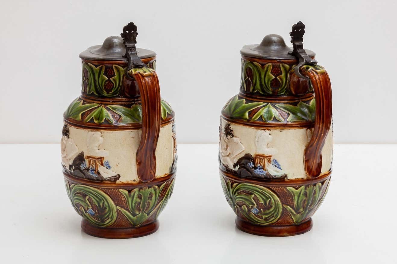 Set Of Two Majolica Jugs, Nimy Faiences Imperiale Belgium photo Home Decor
