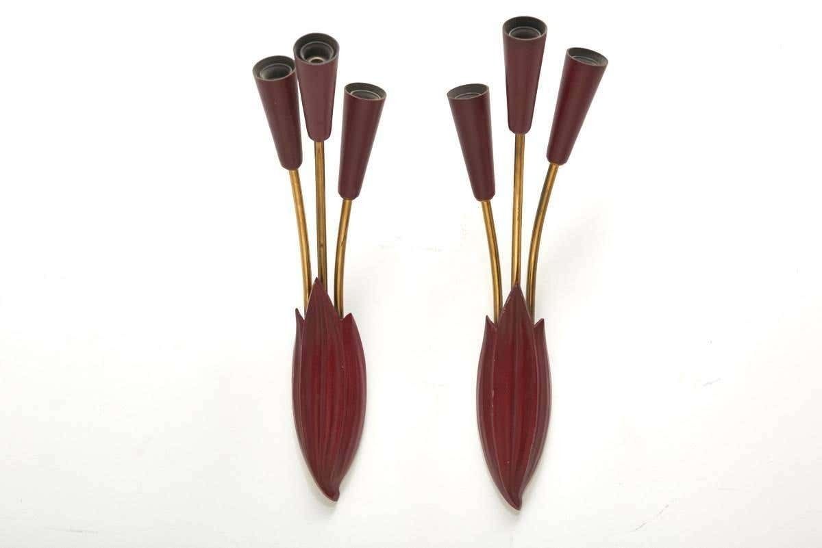 Pair Of Sputnik Red 1950s Wall Lamps ,Italy photo furniture