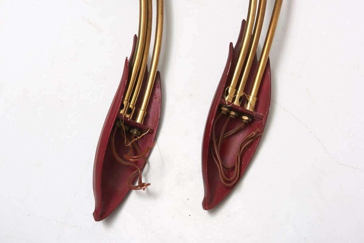 Pair Of Sputnik Red 1950s Wall Lamps ,Italy photo 1409.88