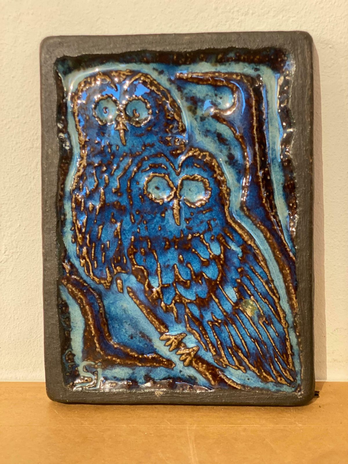 Scandinavian Blue Glazed Owl Ceramic Relief By Svend åage Jensen For Søholm photo for sale