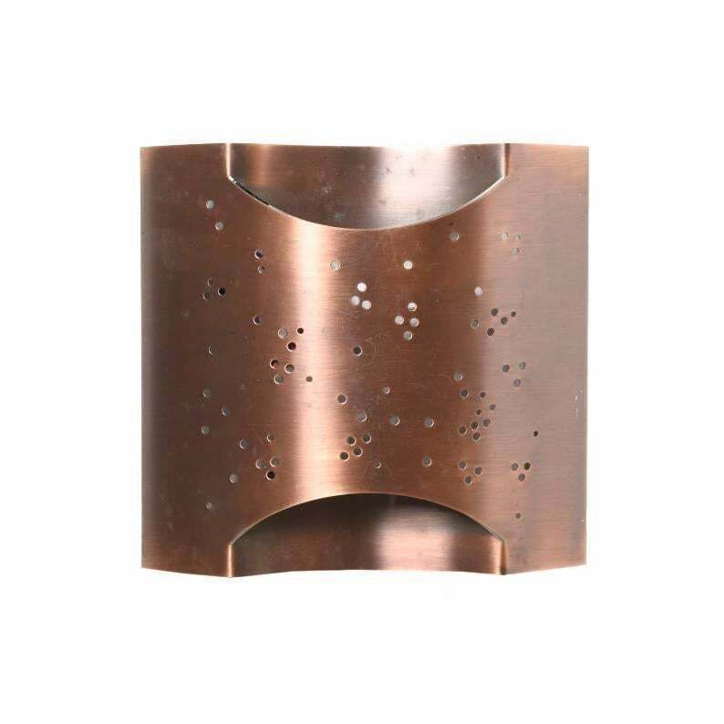 Handcrafted "Starlite" Set Of Stunning Curved Copper Perforated Wall Sconces photo furniture