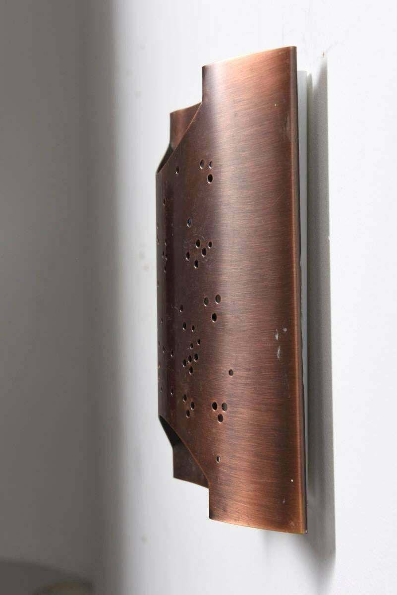 Handcrafted "Starlite" Set Of Stunning Curved Copper Perforated Wall Sconces photo for sale