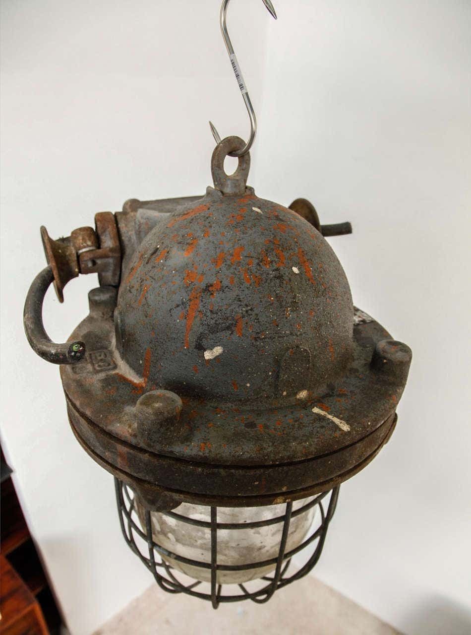 Industrial Factory Lamp Shade And Cast Iron Insert Clear Glass photo for sale