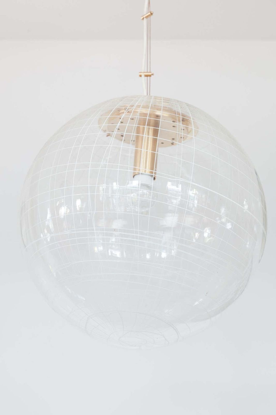 La Murrina Clear Bowl Glass With Spaghetti Swirl Pendant Lamp, Italy, 1970s photo for sale