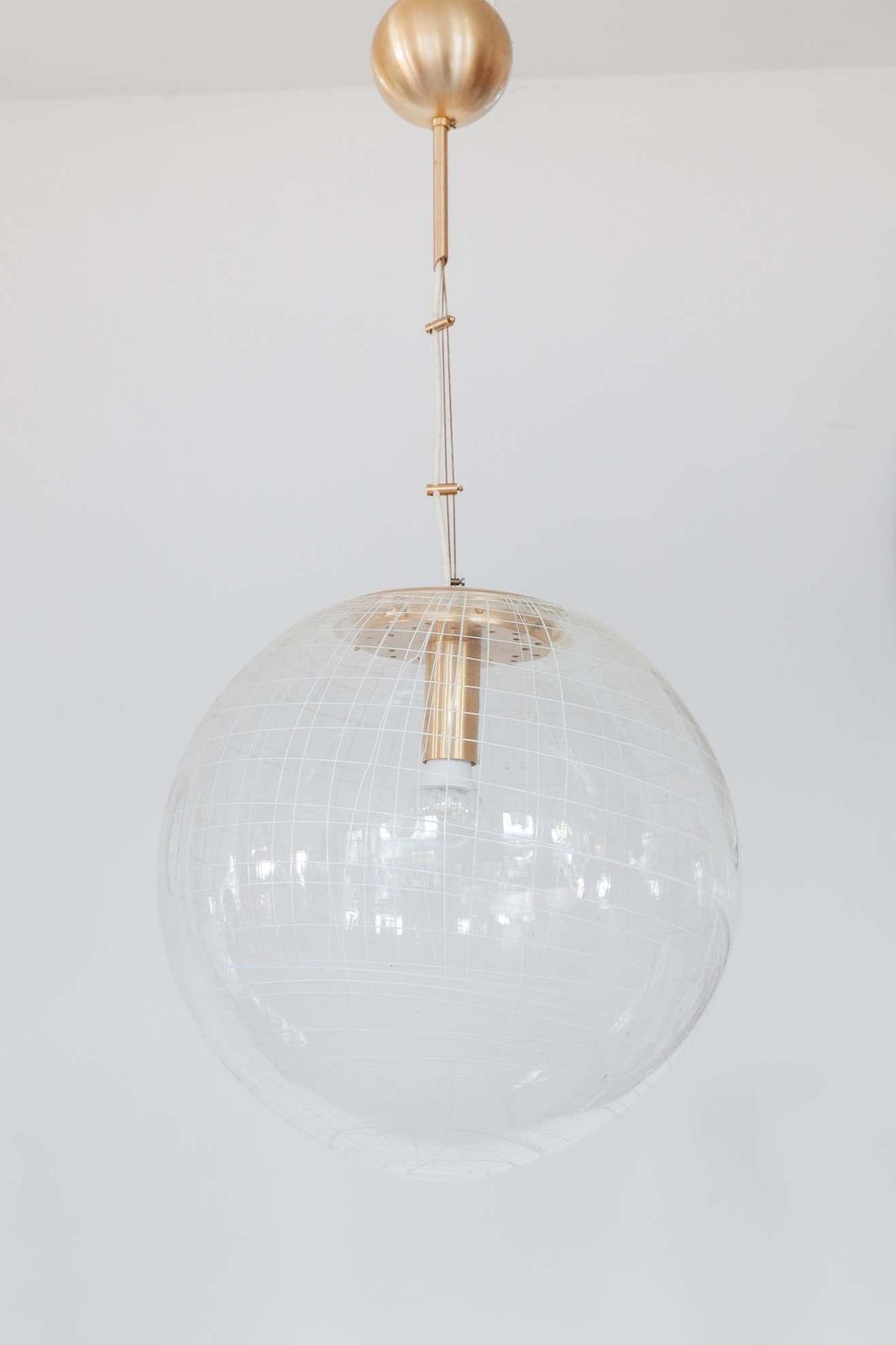 La Murrina Clear Bowl Glass With Spaghetti Swirl Pendant Lamp, Italy, 1970s photo vintage