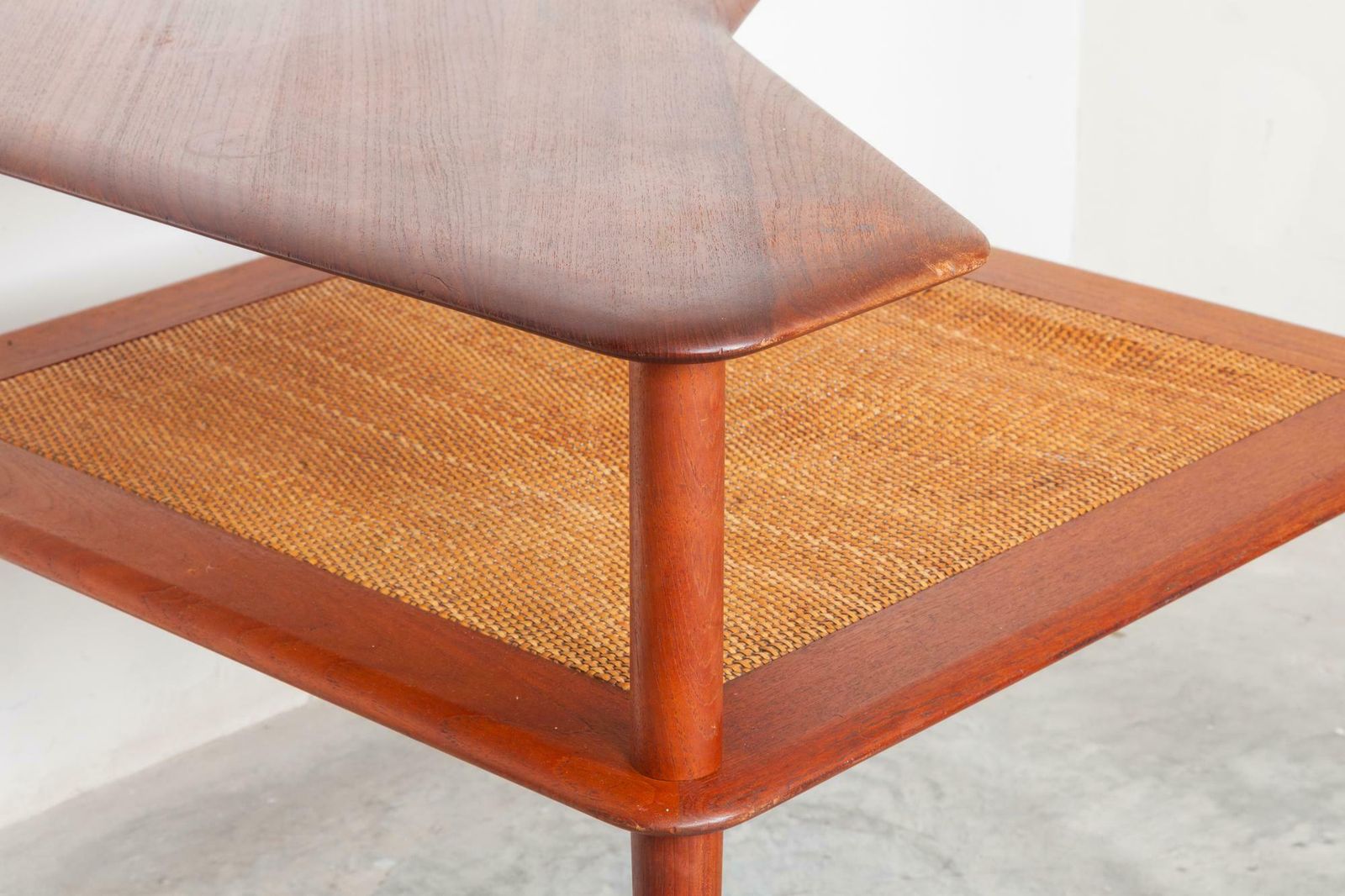 Coffee Corner Table In Teak And Cane By Peter Hvidt, Denmark, 1955 photo vinterior
