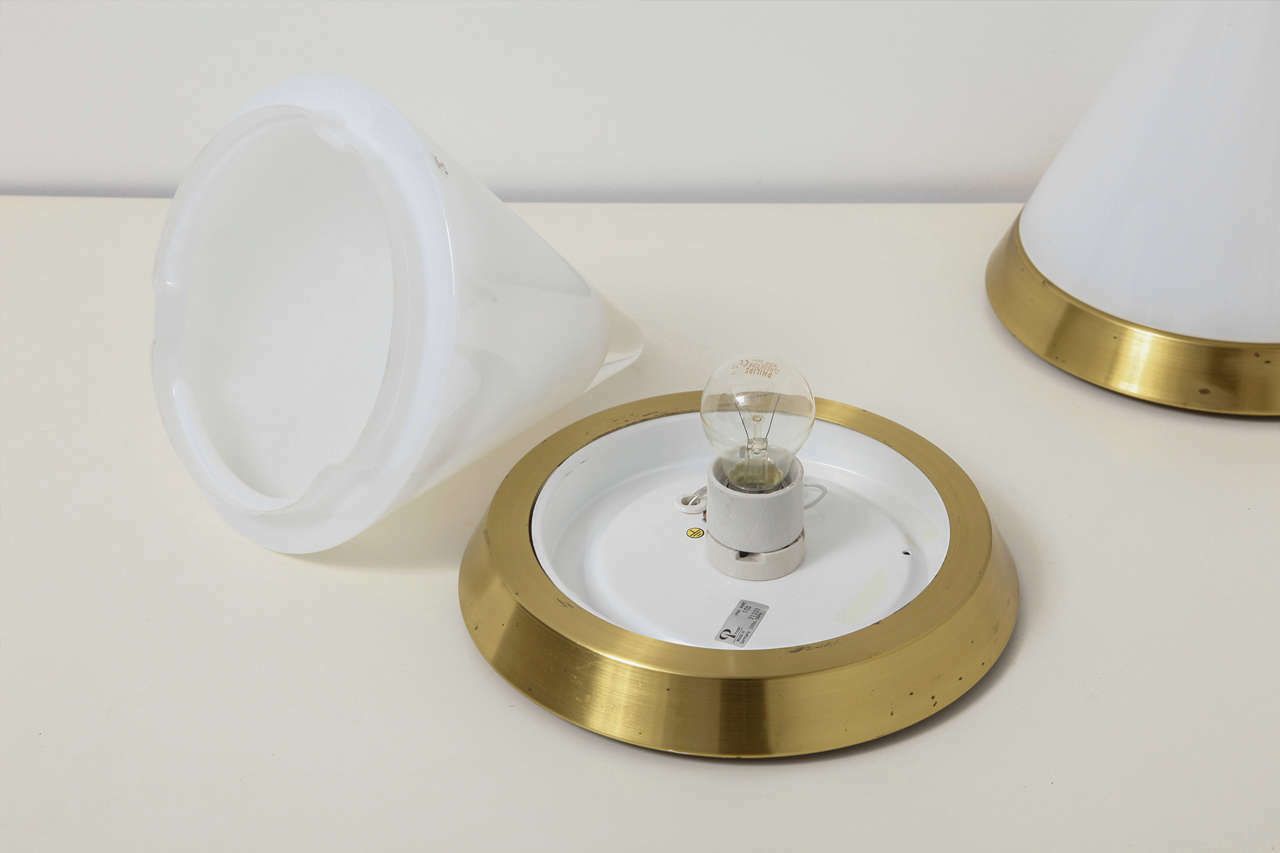 Set Of Peill And Putzler White Opaline Glass Table Lamps, Denmark photo buy