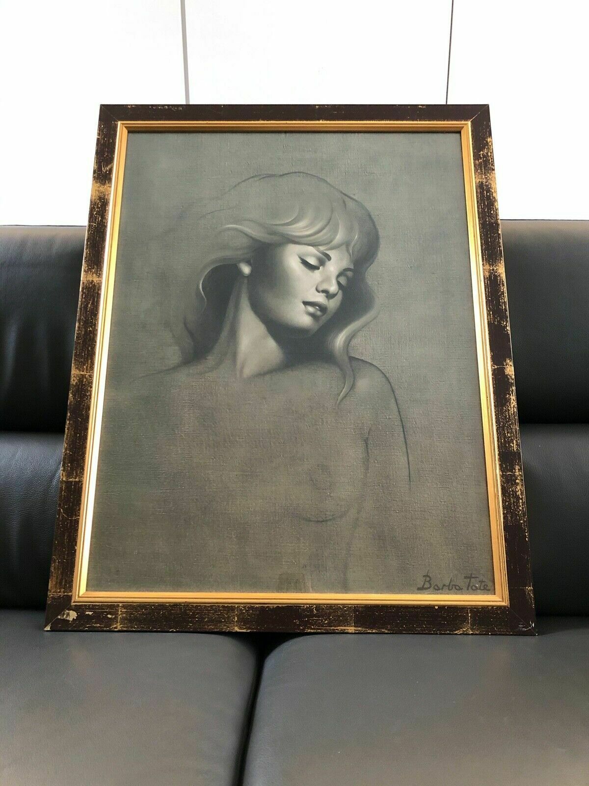 Vintage Barba Tate Framed Print Golden Girl Tretchikoff Era 82 X 66cm photo for sale