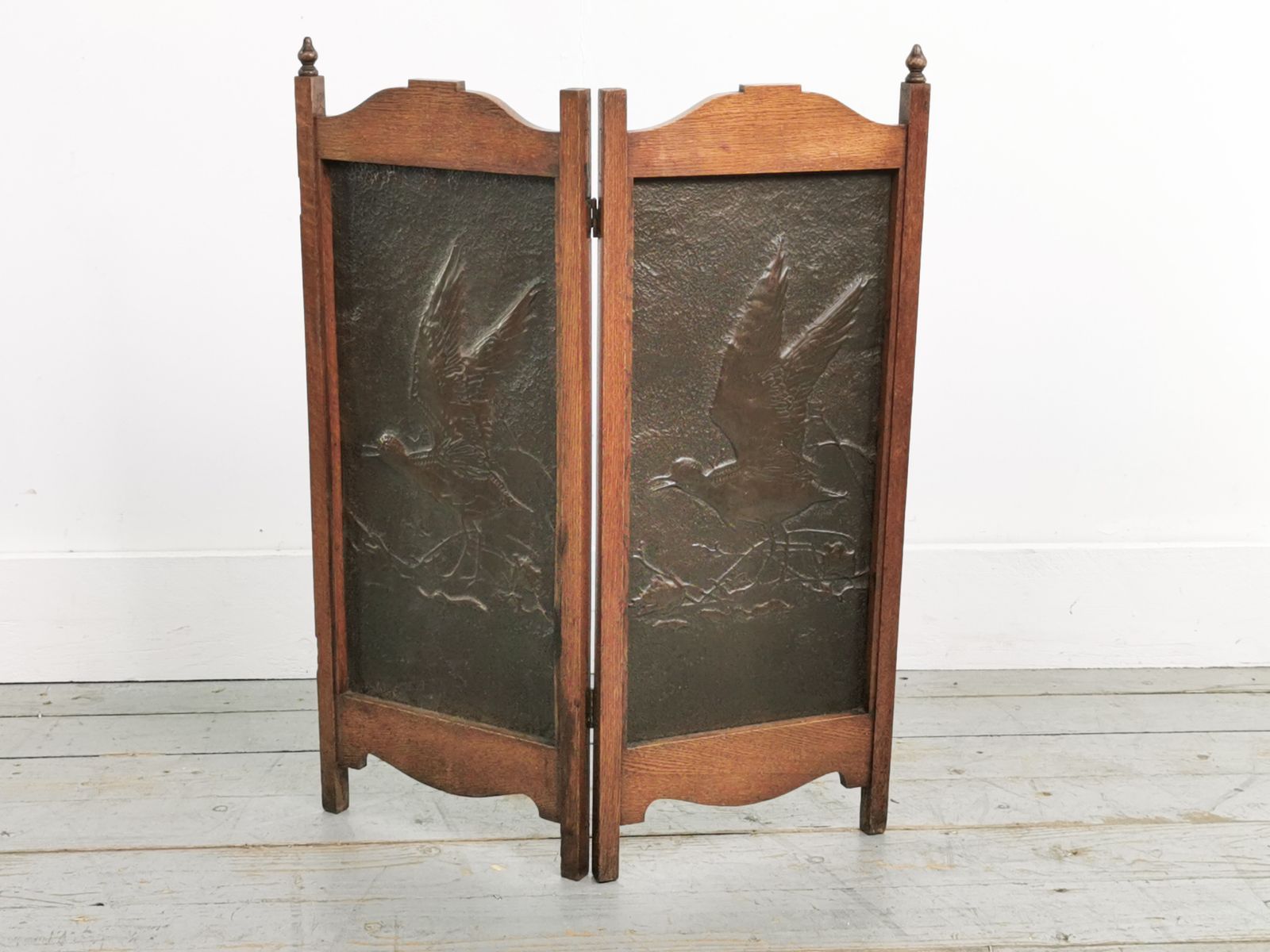 Antique Arts And Crafts Brass And Oak Fire Screen
