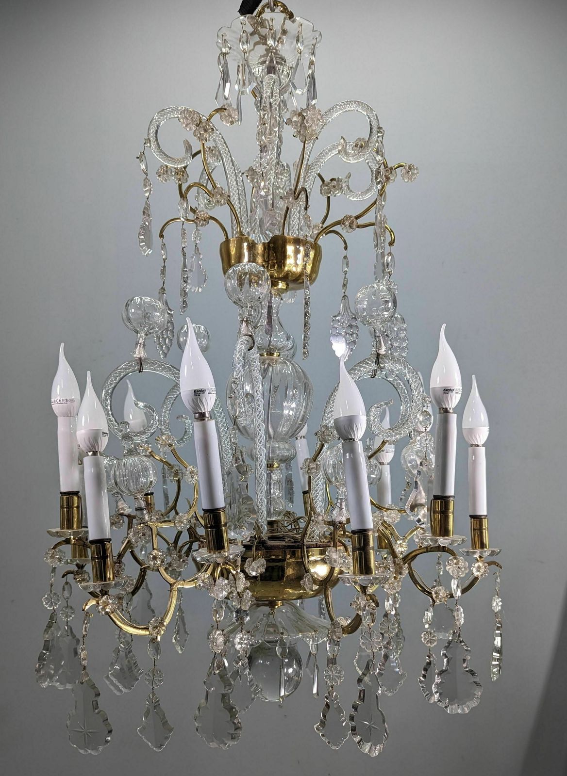 Bronze Chandelier And Glass Pendants Circa 1960 photo buy