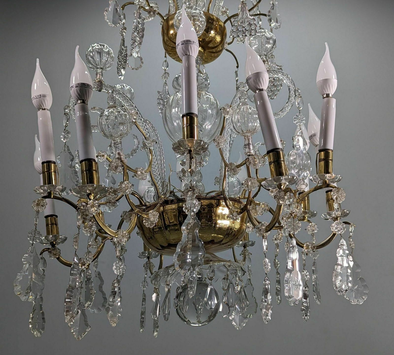Bronze Chandelier And Glass Pendants Circa 1960 photo vintage