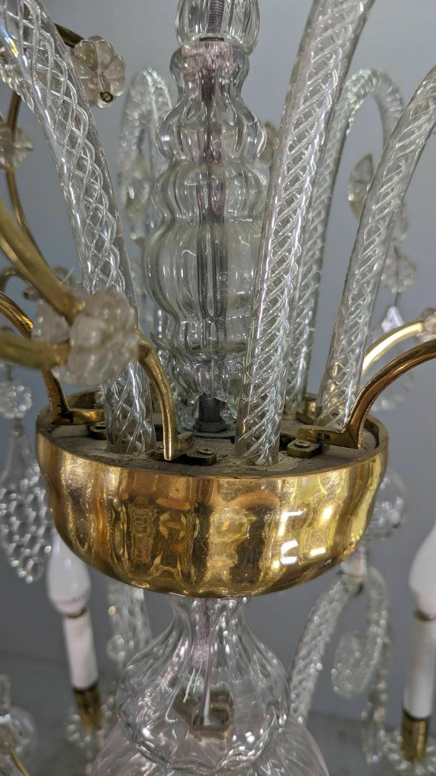 Lighting Bronze Chandelier And Glass Pendants Circa 1960 photo