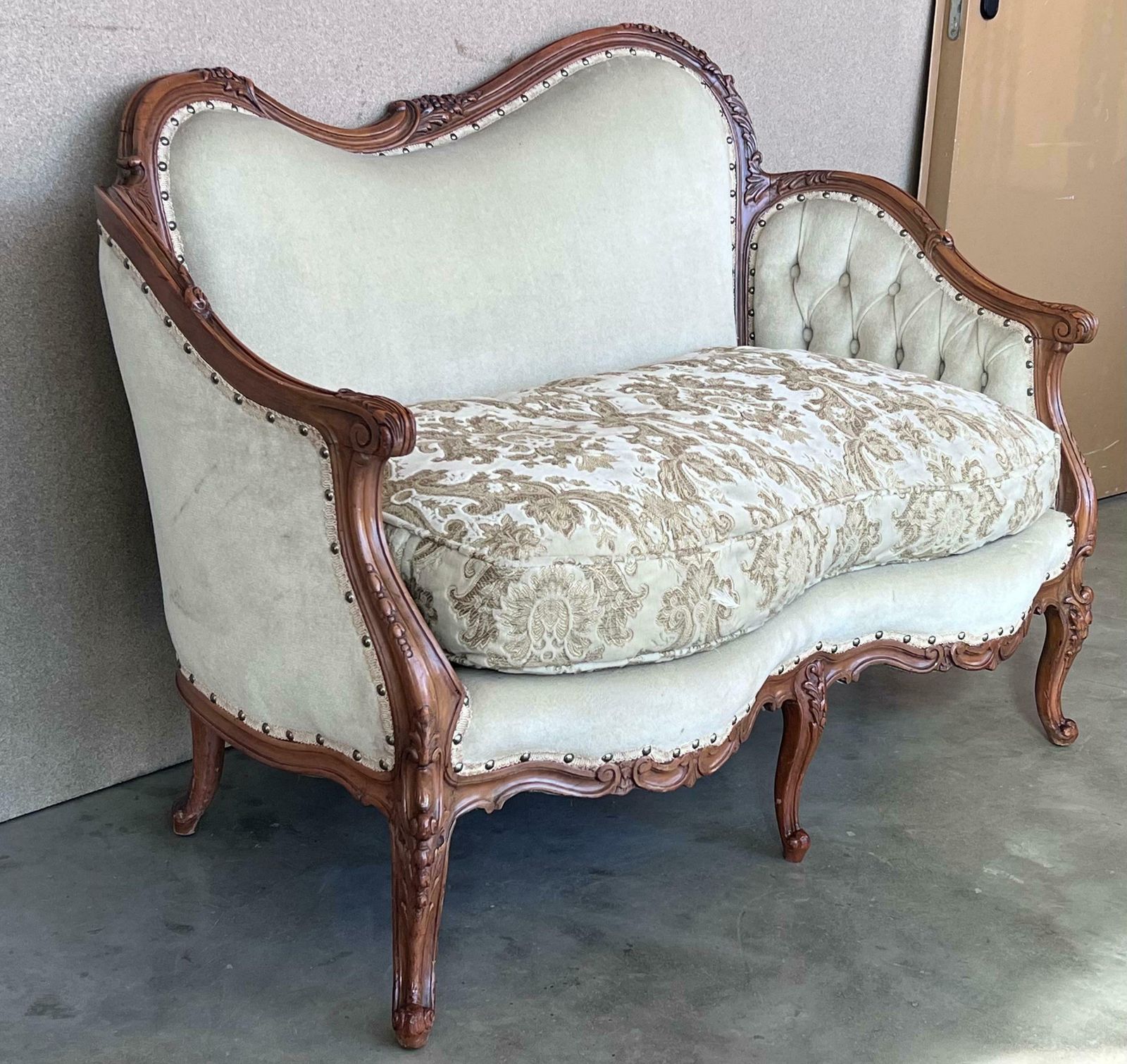 Pair Of Victorian Carved Walnut Button Back Sofa Circa 1890 photo furniture