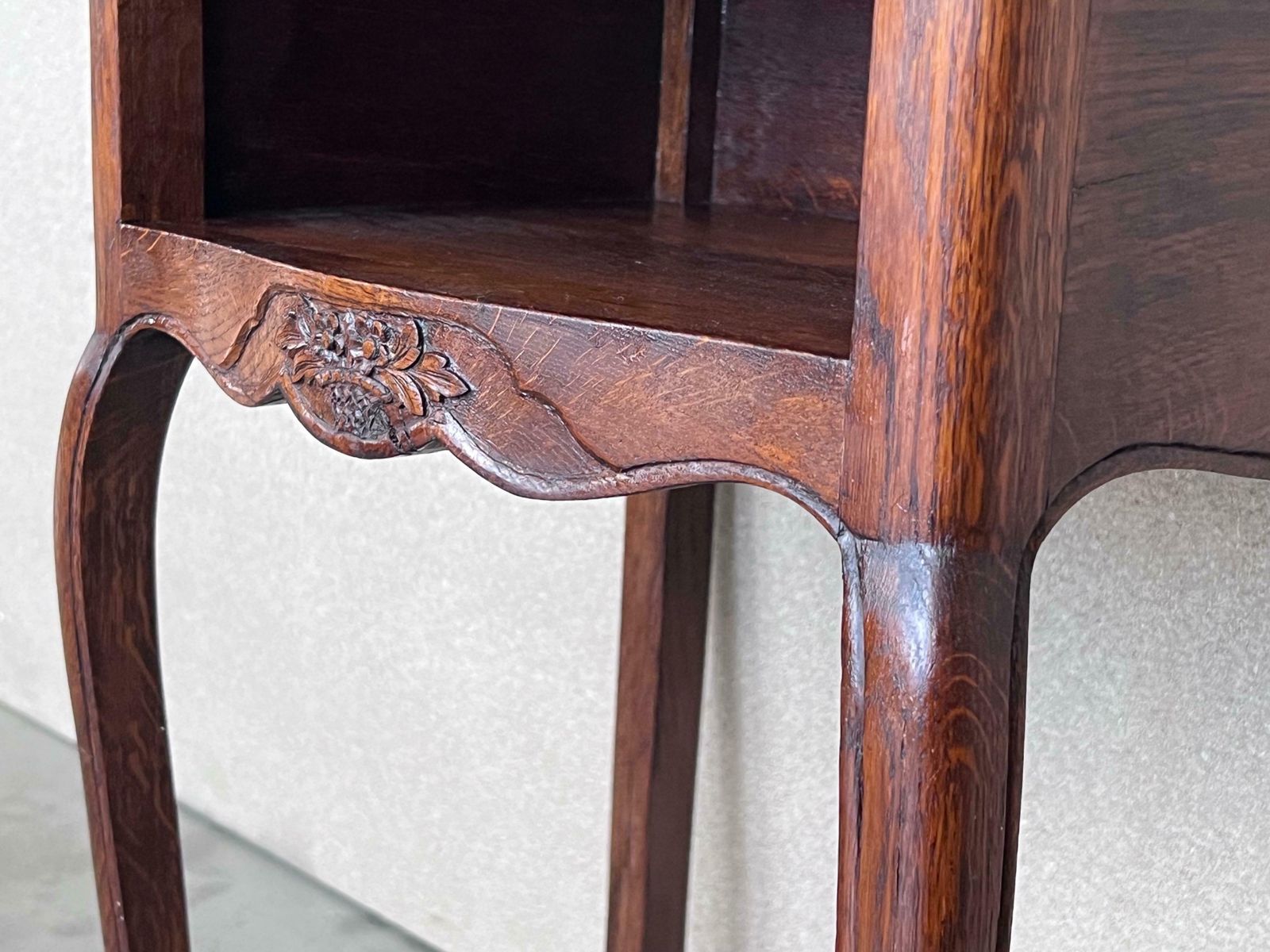 20th Pair Of Dark Walnut Nightstands Tables With Drawer And Open Shelf photo vinterior