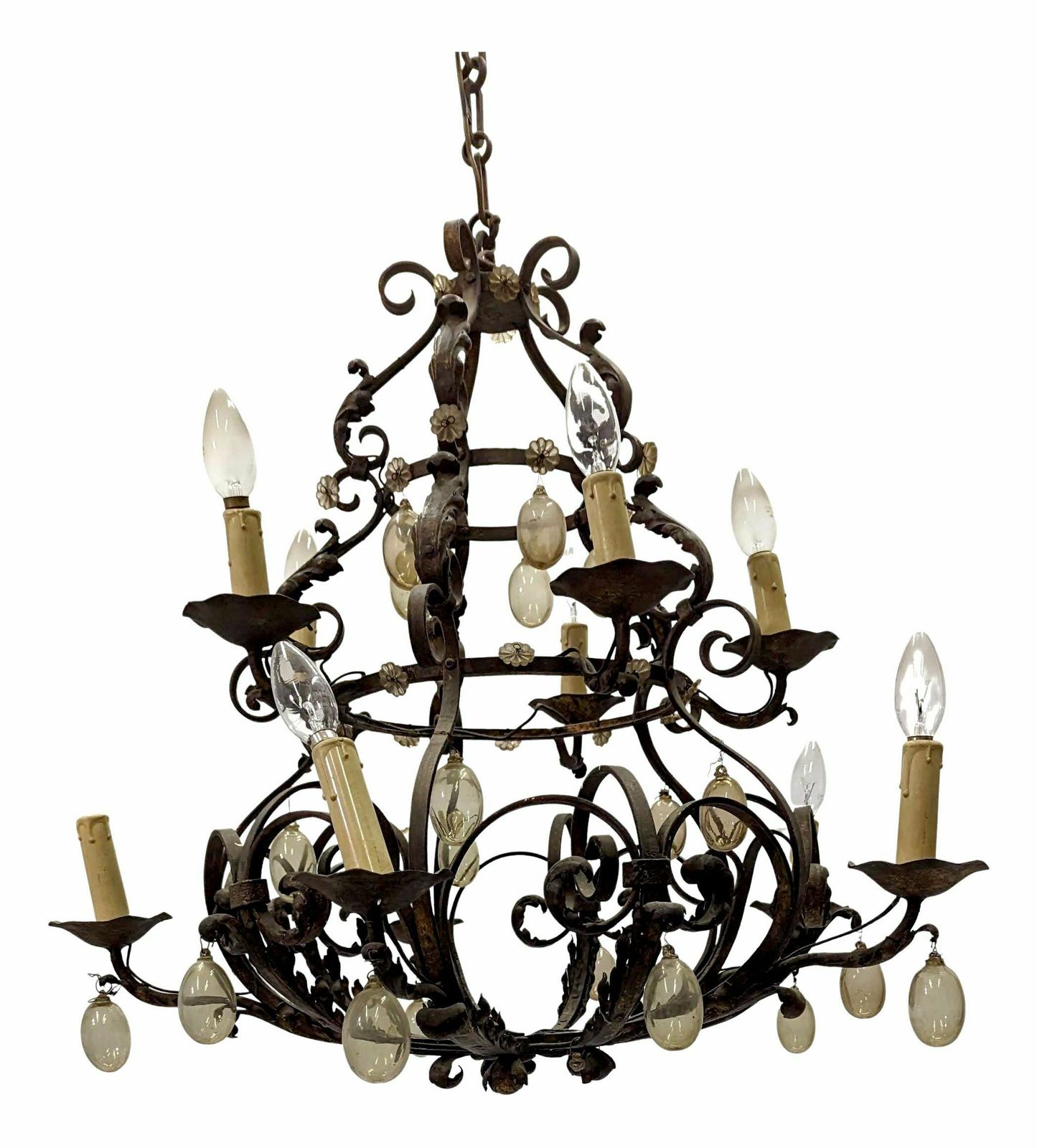 Wrought Iron And Blown Glass Chandelier, Early 20th Century photo buy