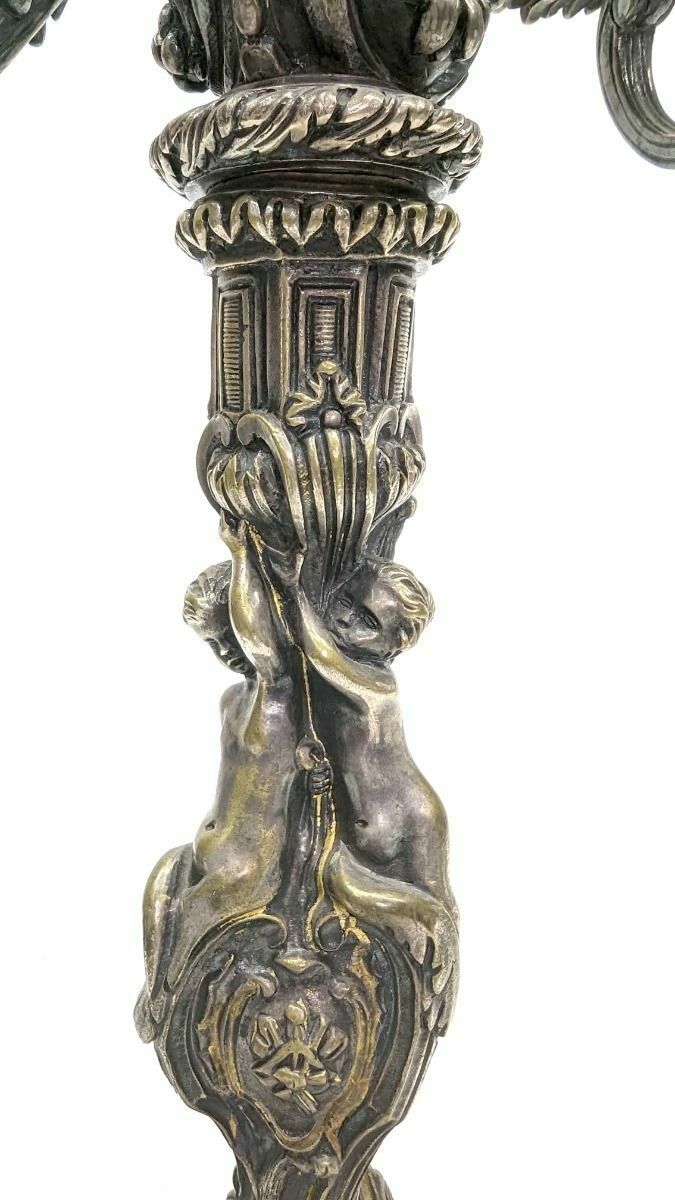Pair Of Silvered Bronze Candlesticks With 19th Century Cherubs photo Home Decor