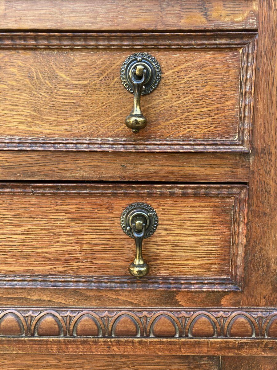 Vintage French Carved Secretaire In Oak 1940s photo buy