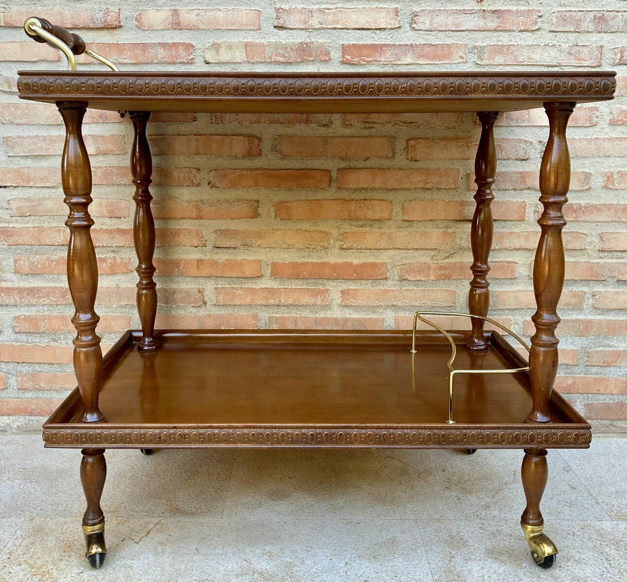 Mid Century French Mahogany And Brass Serving Bar Cart 1960s photo vinterior