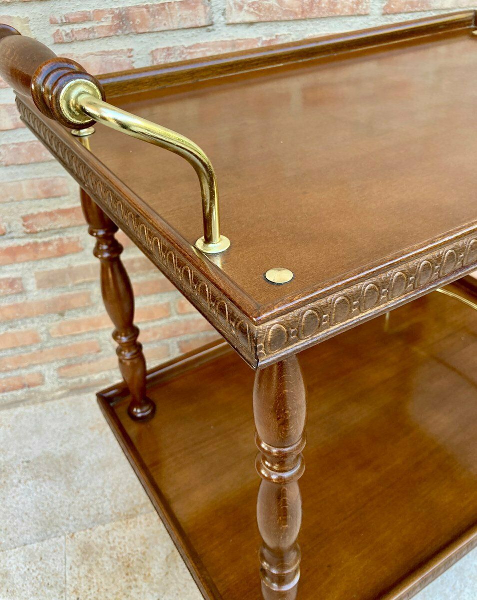 photo buy Mid Century French Mahogany And Brass Serving Bar Cart 1960s