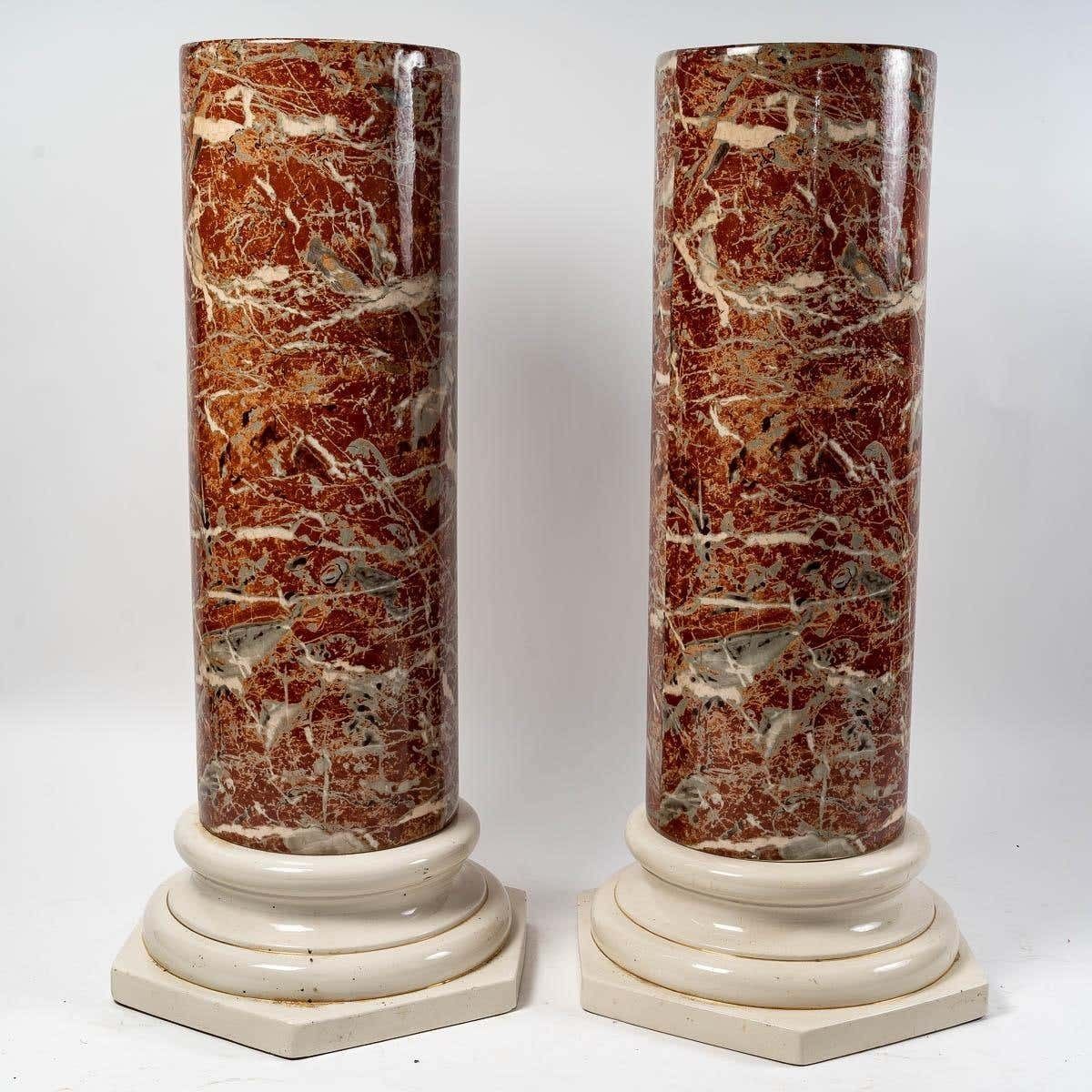 Pair Of Ceramic Columns, Late 19th Century photo vintage