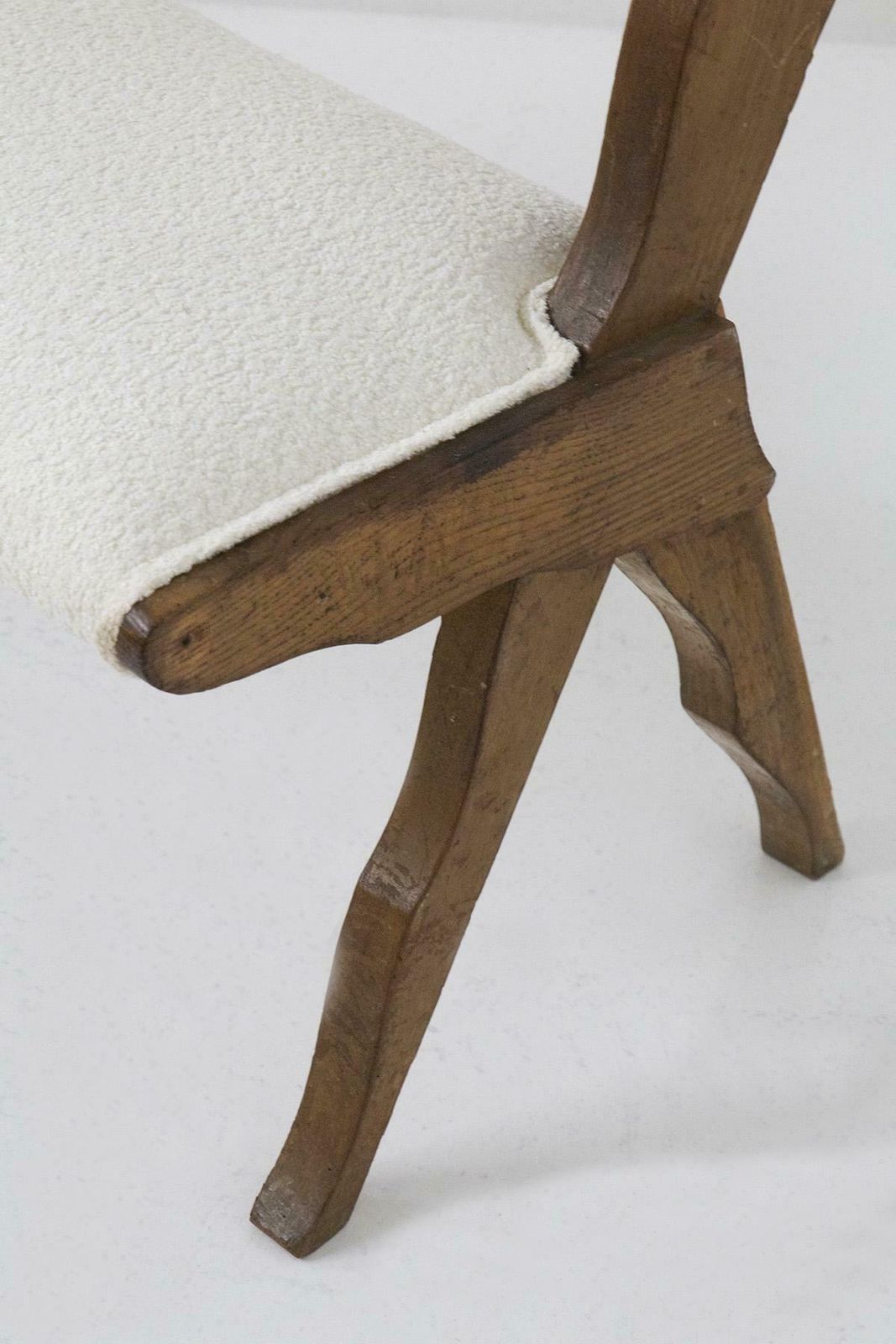 Italian Mid Century Rare Italian Benches In Wood And Bouclé photo for sale