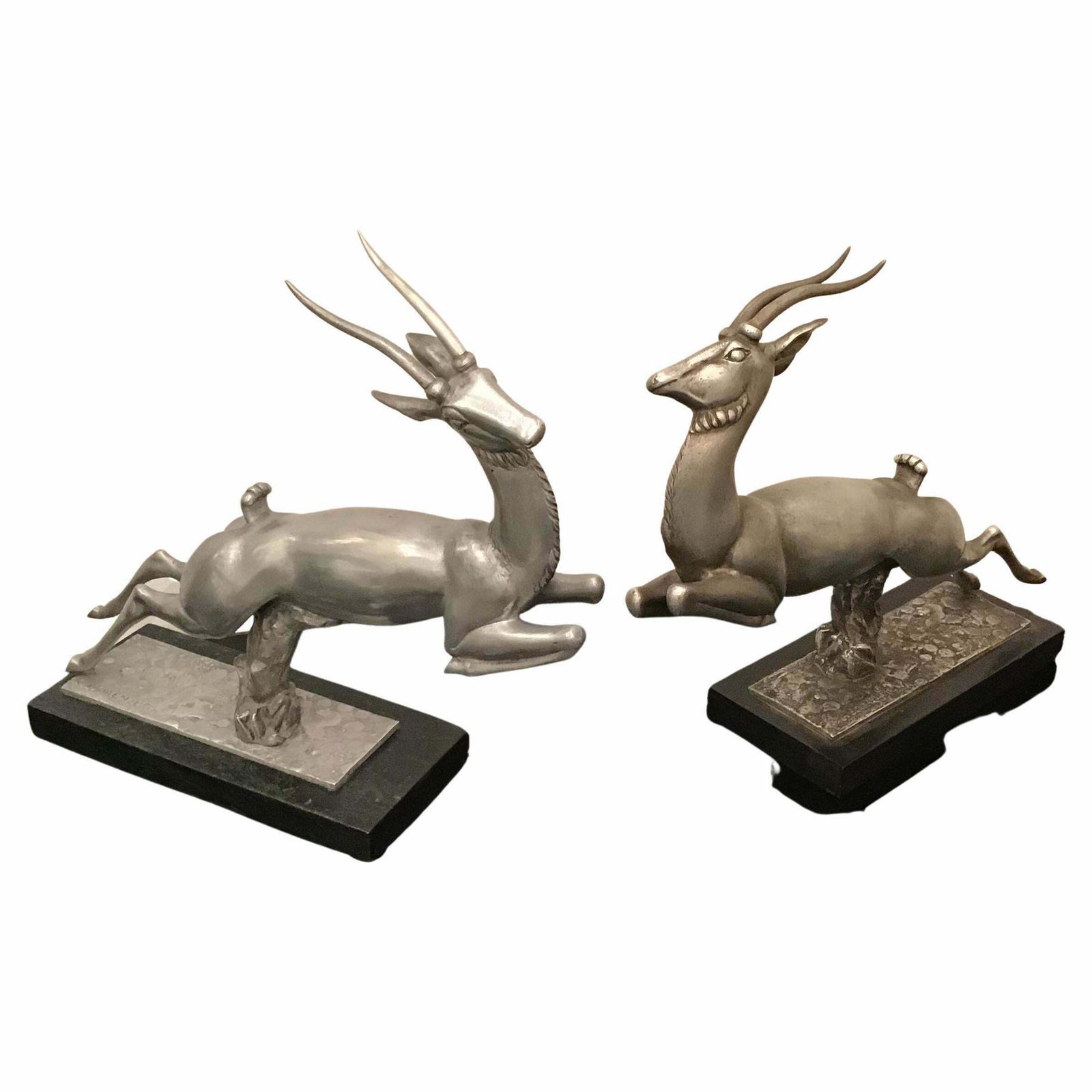 Carlo Lorenzetti Bookends Marbre Pewter Silver Metal 1930 Italy