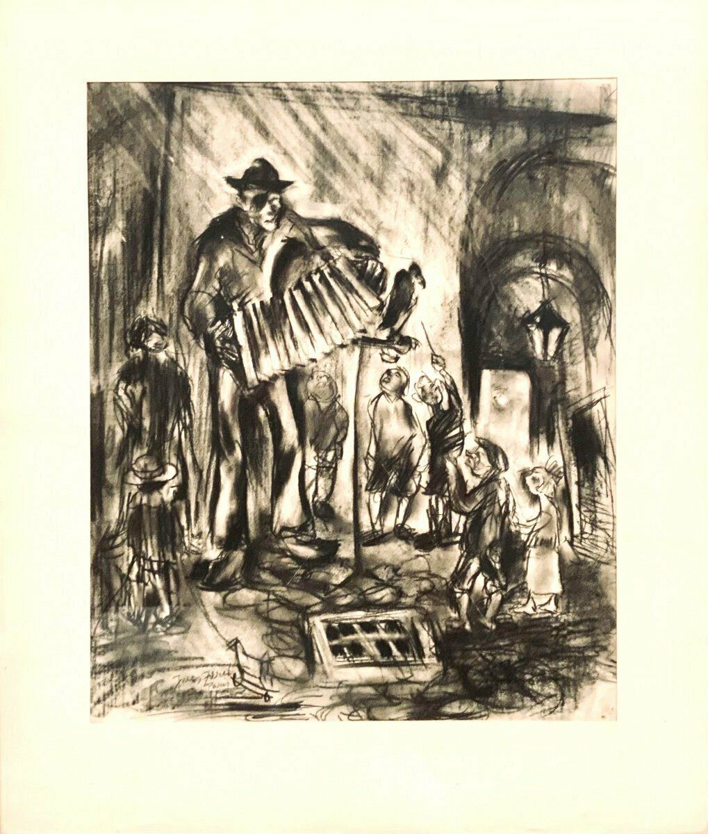 Charcoal  Accordionist, Early 20th Century