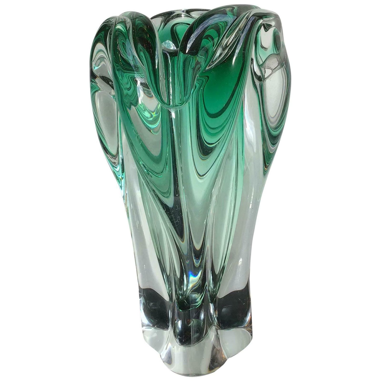 Seguso Vase Green Murano Glass 1950 Italy
