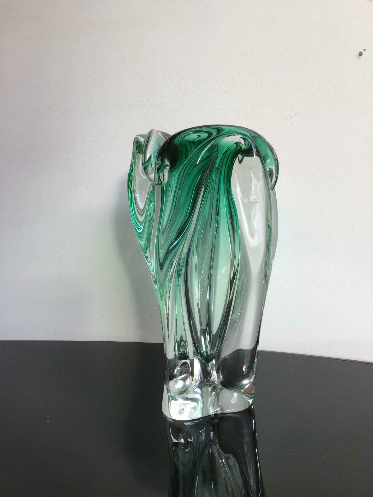 Seguso Vase Green Murano Glass 1950 Italy photo vinterior