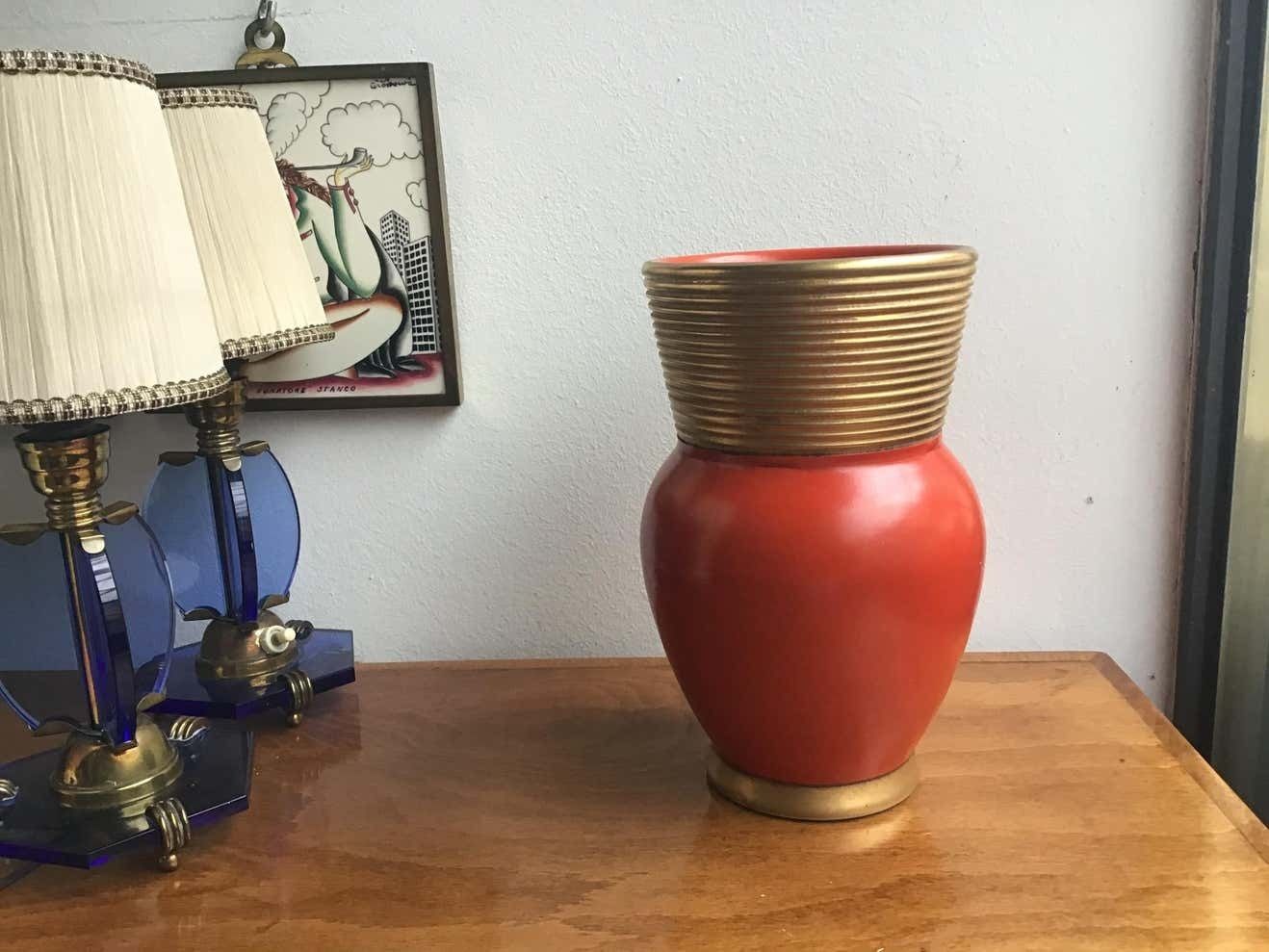 Gio Ponti Richard Ginori Vase Ceramic Gold Red, 1940, Italy photo furniture