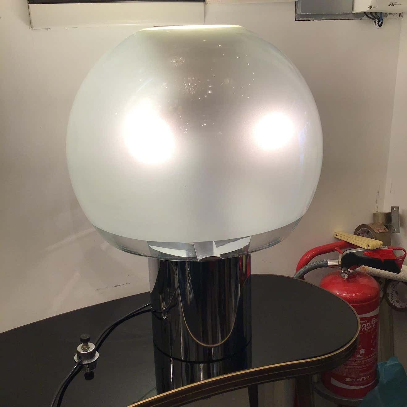 Luigi Caccia Dominioni “Azucena “ Porcino Glass Metal Crome 1960 Italy photo Lighting