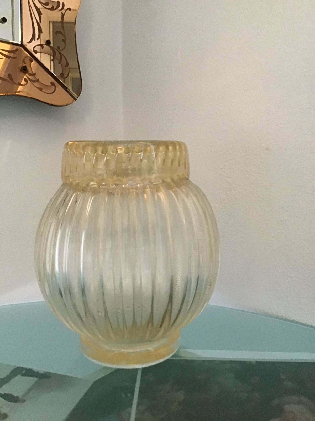 photo for sale Seguso Vase Murano Glass With Gold Leaf 1955 Italy