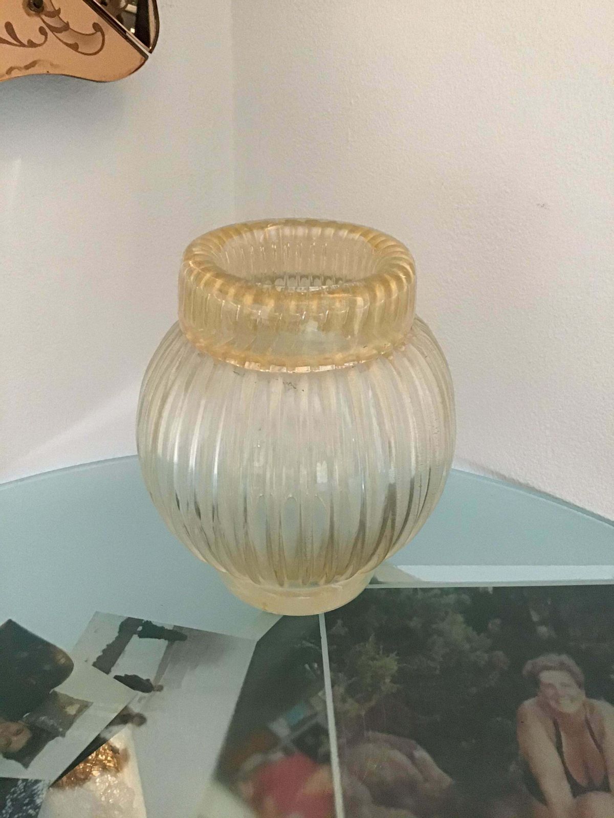 Home Decor Seguso Vase Murano Glass With Gold Leaf 1955 Italy photo