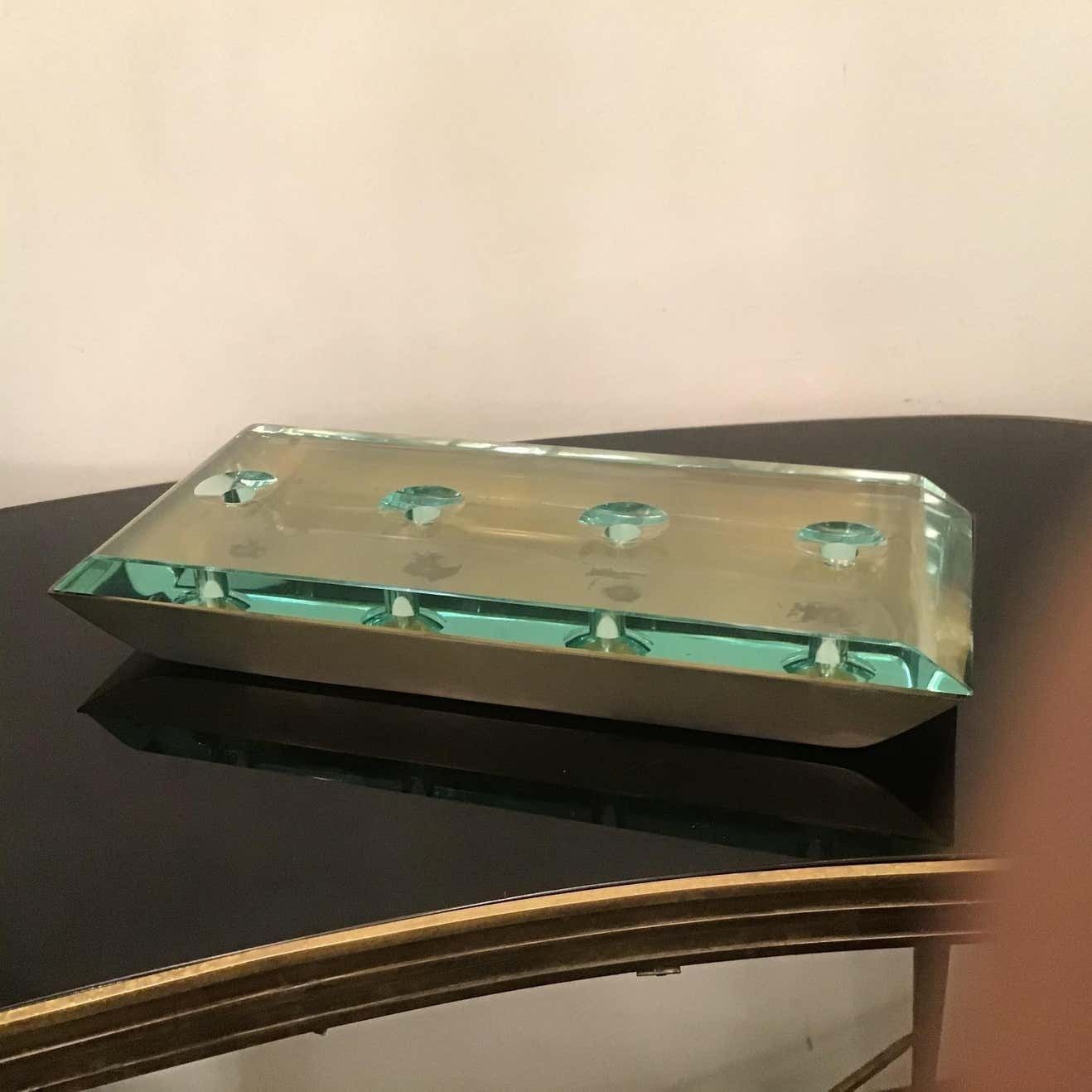 Pietro Chiesa Centrepiece Glass Brass Nickel, 1950, Italy photo buy